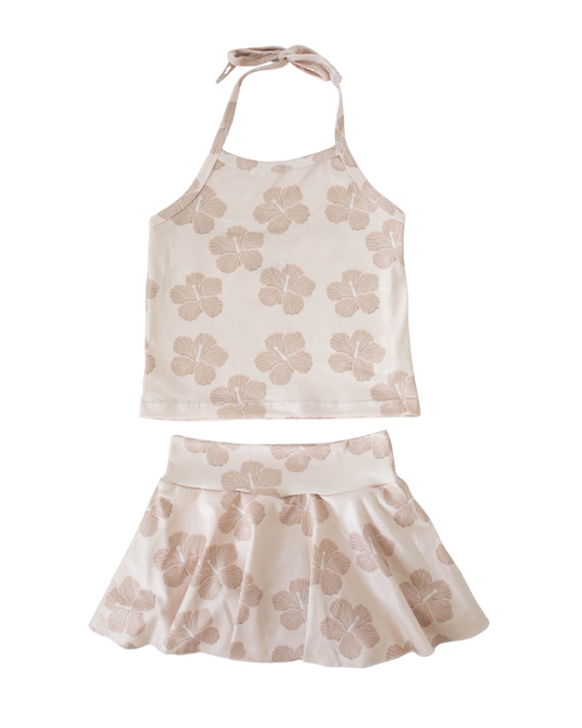 Cream Hibiscus Skort Set