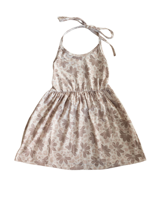 Neutral Leopard Naupaka Halter Dress